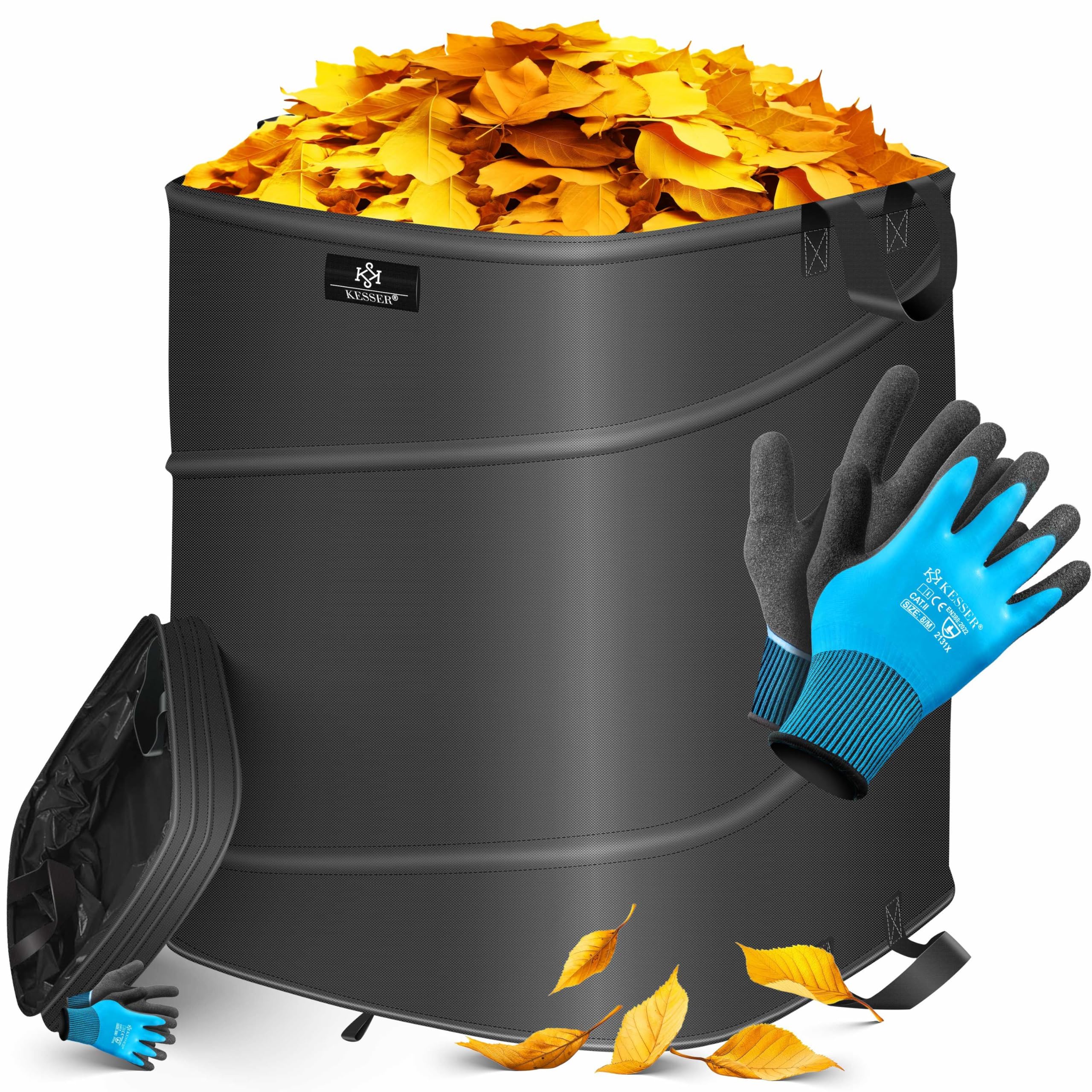 KESSER® Pop-Up-Gartensack 73L Laubsack Gartenabfallsack inkl. Handschuhe | Selbststehend mit Griffen Stabil Robust & Faltbar | Laubsäcke Rasenschnitt Gartensäcke für Gartenabfälle Grünschnitt