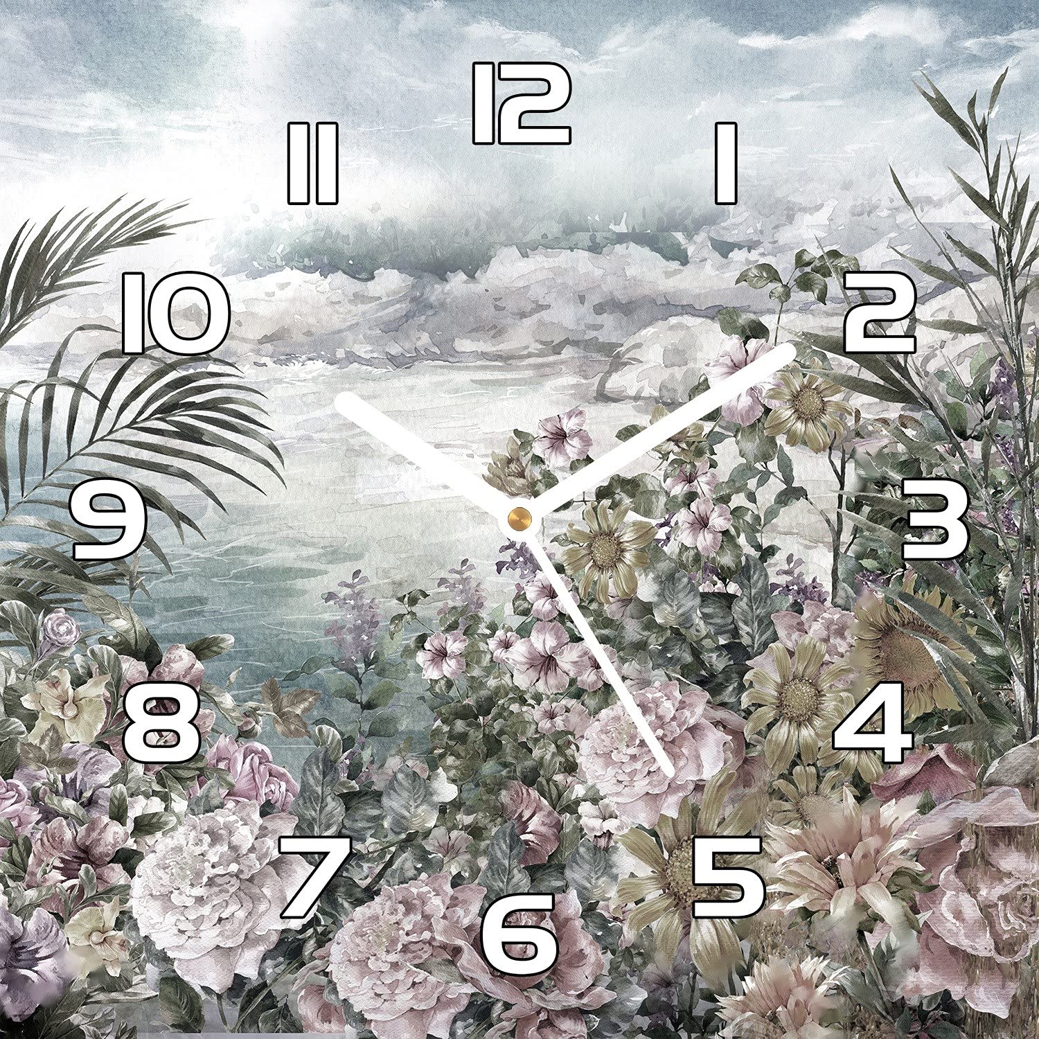 Horloge en verre murale 30x30 cm cuisine salon avec aiguilles noires Coloray