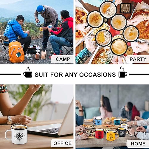Miniatura 4 de LIANYU Juego de 6 tazas de viaje esmaltadas de 16 onzas, tazas de té de café vintage, juegos de tazas para beber para exteriores e interiores,