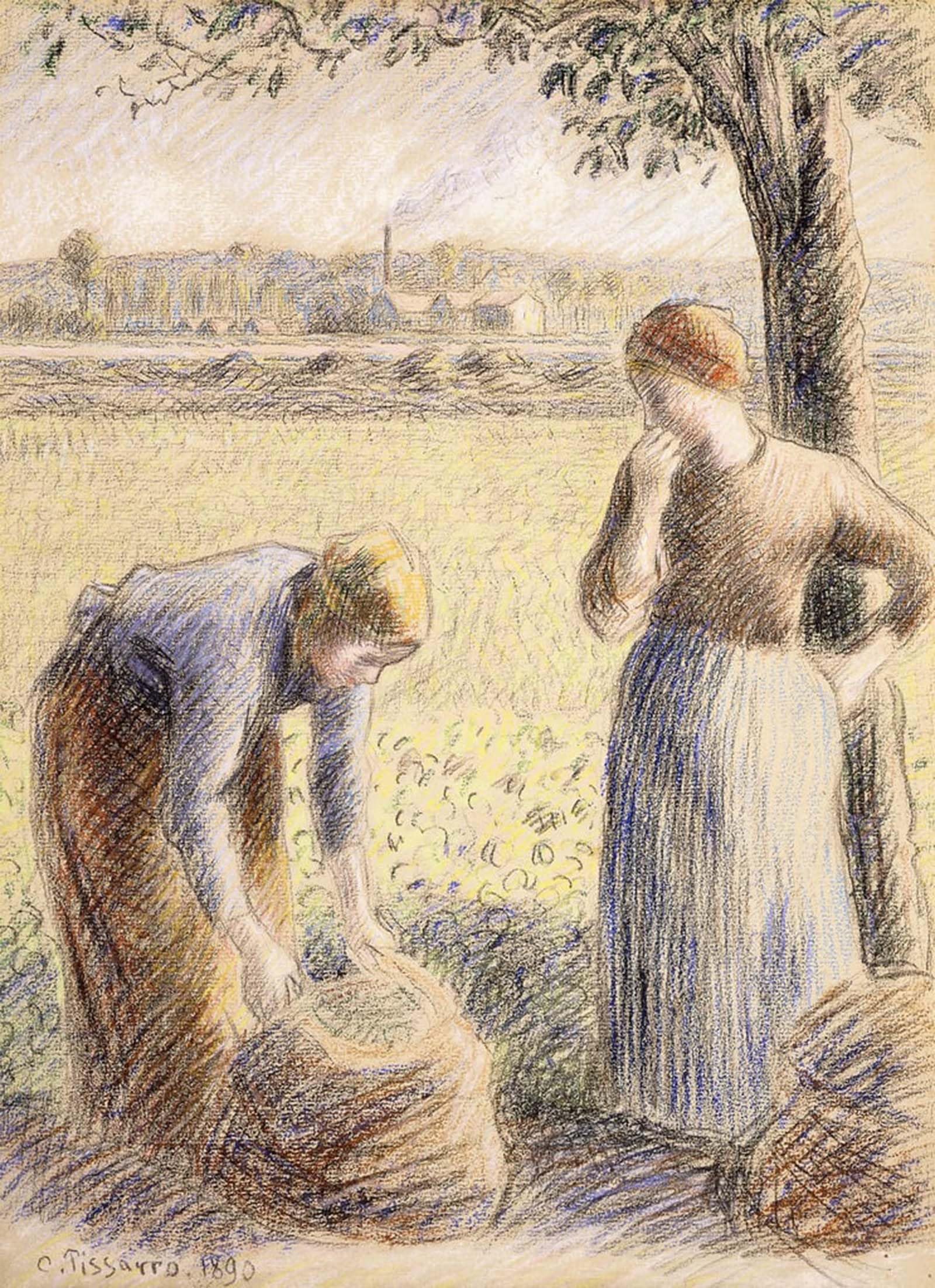 Serendipitp No Frame Abstract Painting Mural Print Picture Wall Decor Painting The Pickers By Camille Jacob Pissarro Vintage Wall Artwork For Home Decor 60X90cm