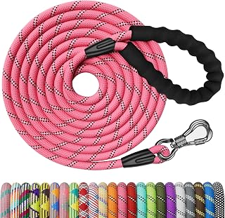 NTR Long Leash for Dog Training, 15FT Pink Dog Leashes for Large Breed with Swivel Lockable Hook and Padded Handle,Reflective Dog Check Cord for Walking,Hunting,Camping for Small Medium and Large Dog
