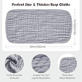 Spotted Play Muslin Burp Cloths 100% Cotton Large 20\'\'x10\'\' Extra Soft and Absorbent Baby Wash Cloths Spit Up Rags - Baby Burping Cloth for Boys Girls Items(12 Pack Grey)