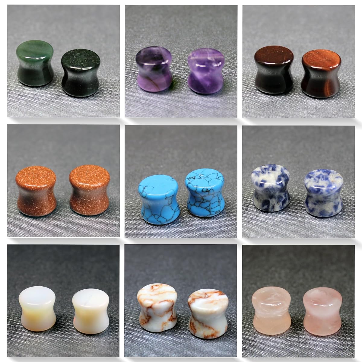 BodyJ4You 18PC Stone Ear Plugs 00G (10mm) Double Flare Saddle Stretching Gauges
