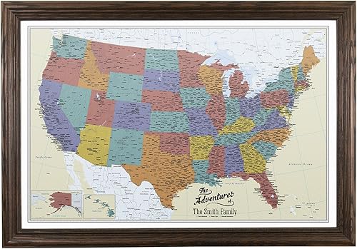 Vista 30 de Lienzo - Mapa de viaje personalizado de Tan Oceans USA con marco negro