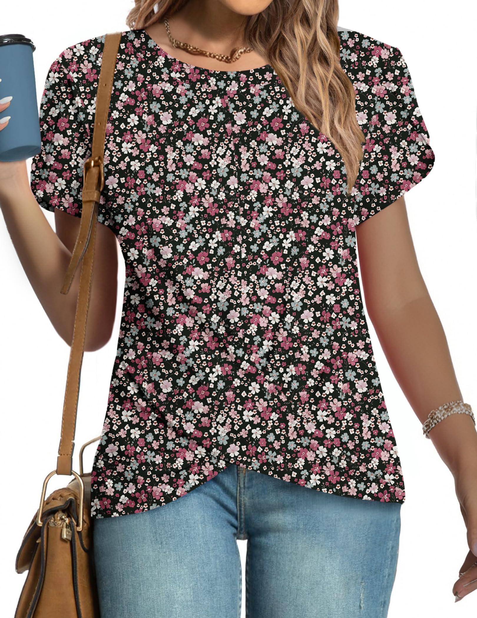 Zeagoo Women's Summer Short Sleeve Tunic Tops Casual Dressy Crewneck Spring T-Shirts Front Twist Tee Blouse for Leggings 2025