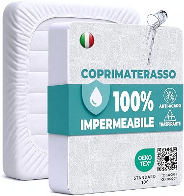 Coprimaterasso Matrimoniale Impermeabile 160x200 cm Lenzuolo con Angoli Bianco in Cotone e Microfibra Protezione per Letto Salva Materasso Traversa Traspirante Anallergico Lavabile in Lavatrice