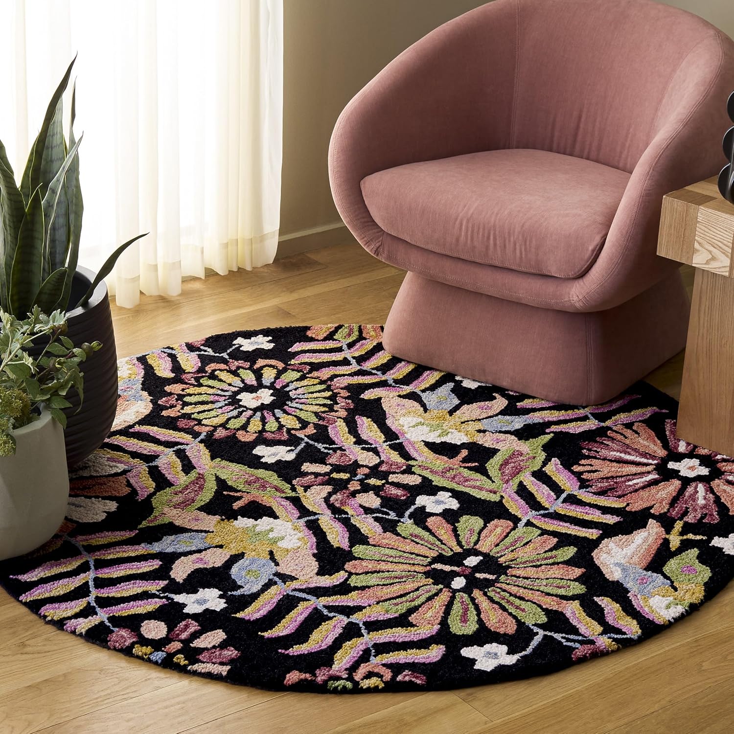 SAFAVIEH Jardin Collection Area Rug - 4' Round, Ivory & Rust, Handmade Wool, Floral Design, Ideal for Living Room, Bedroom, Dining Space (JAR368P)