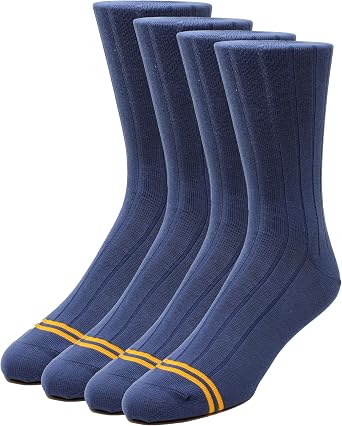 Mens Dress Socks Combed Cotton 78% Crew Socks for Men, Flat Knit or Ribbed, 2 or 4 Pairs,10 Colors