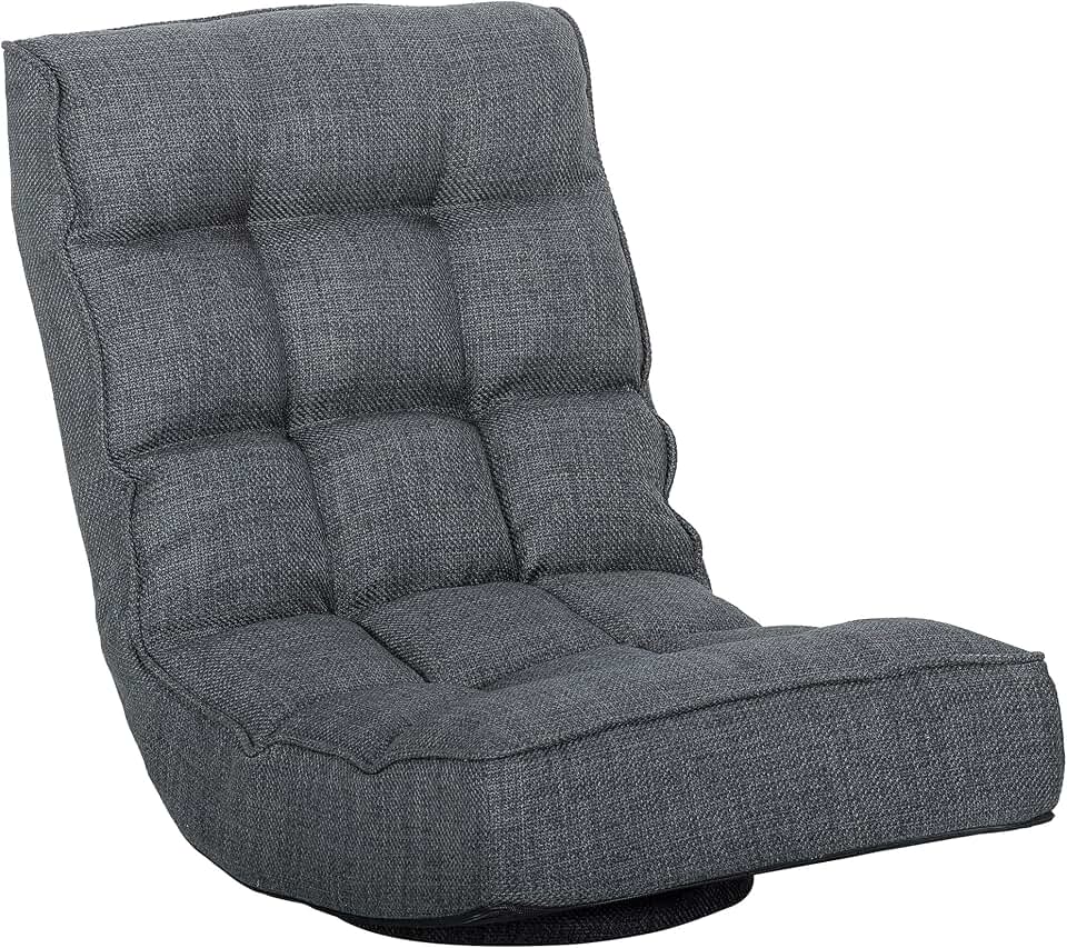 HOMCOM Silla de Suelo Plegable, Silla de Lectura Giratoria 360° con Respaldo Ajustable en 5 Posiciones, Sofá de Suelo de Lino y Acolchado, para Meditación y Gaming, 58x107x79 cm, Gris