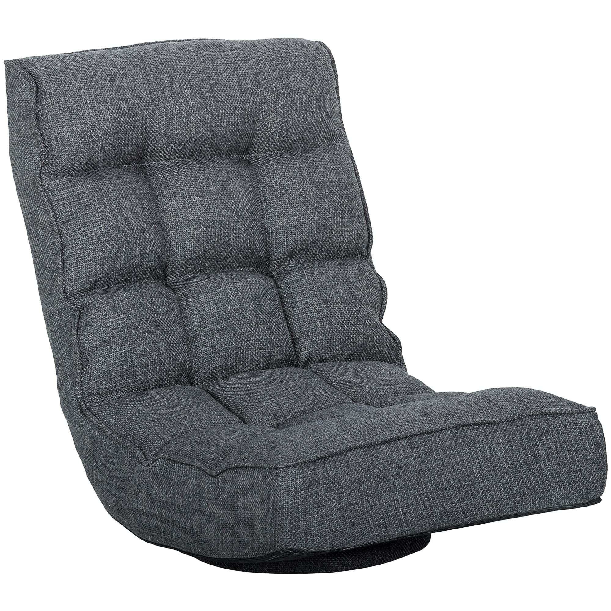 HOMCOM Silla de Suelo Plegable, Silla de Lectura Giratoria 360° con Respaldo Ajustable en 5 Posiciones, Sofá de Suelo de Lino y Acolchado, para Meditación y Gaming, 58x107x79 cm, Gris