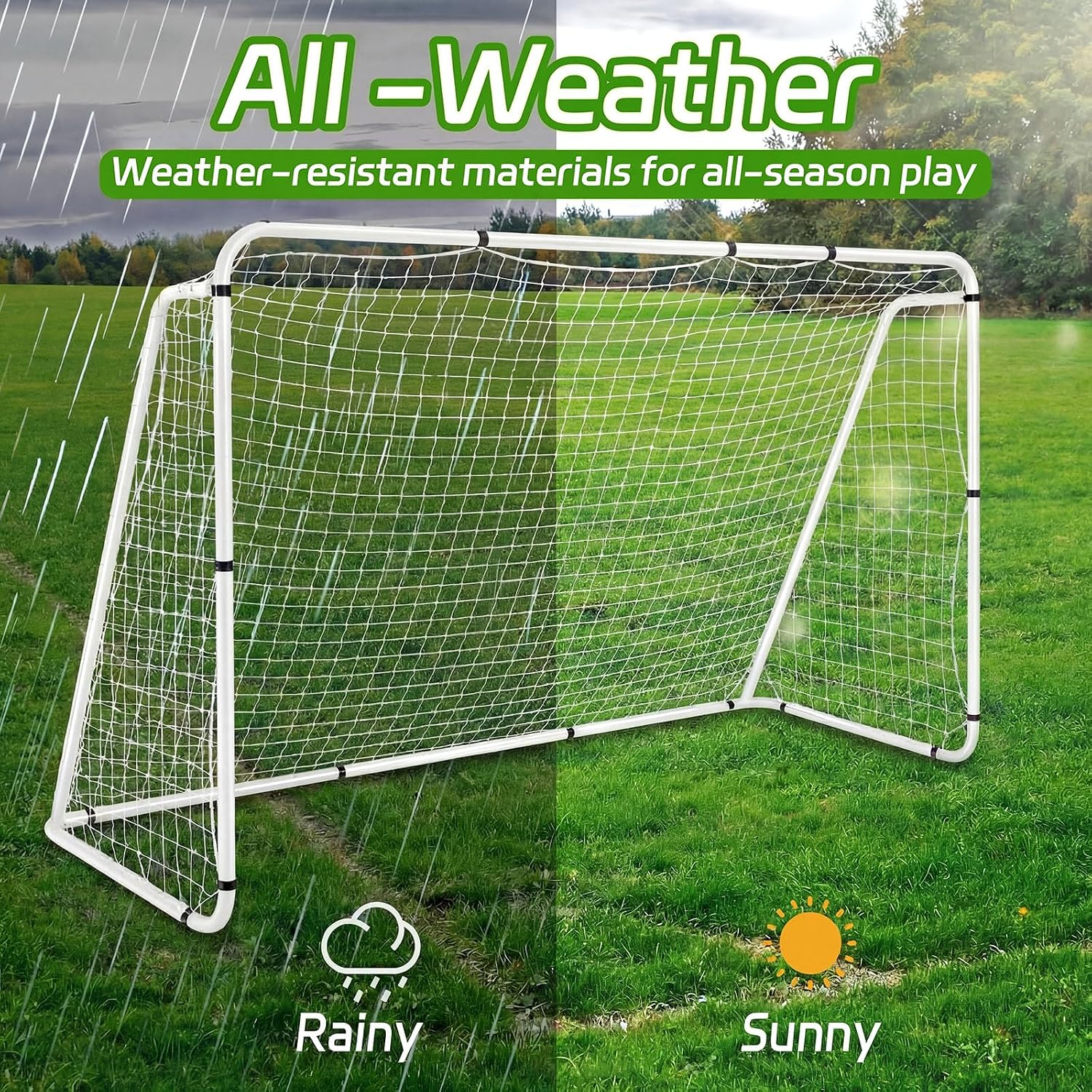Liliful 12 x 6/10 x 6.5/8 x 5 ft Soccer Goal for Backyard Portable Soccer Net and Steel Weatherproof Frame Folding Goals with 6 Ground Stakes for Adults Youth Outdoor Training Competition