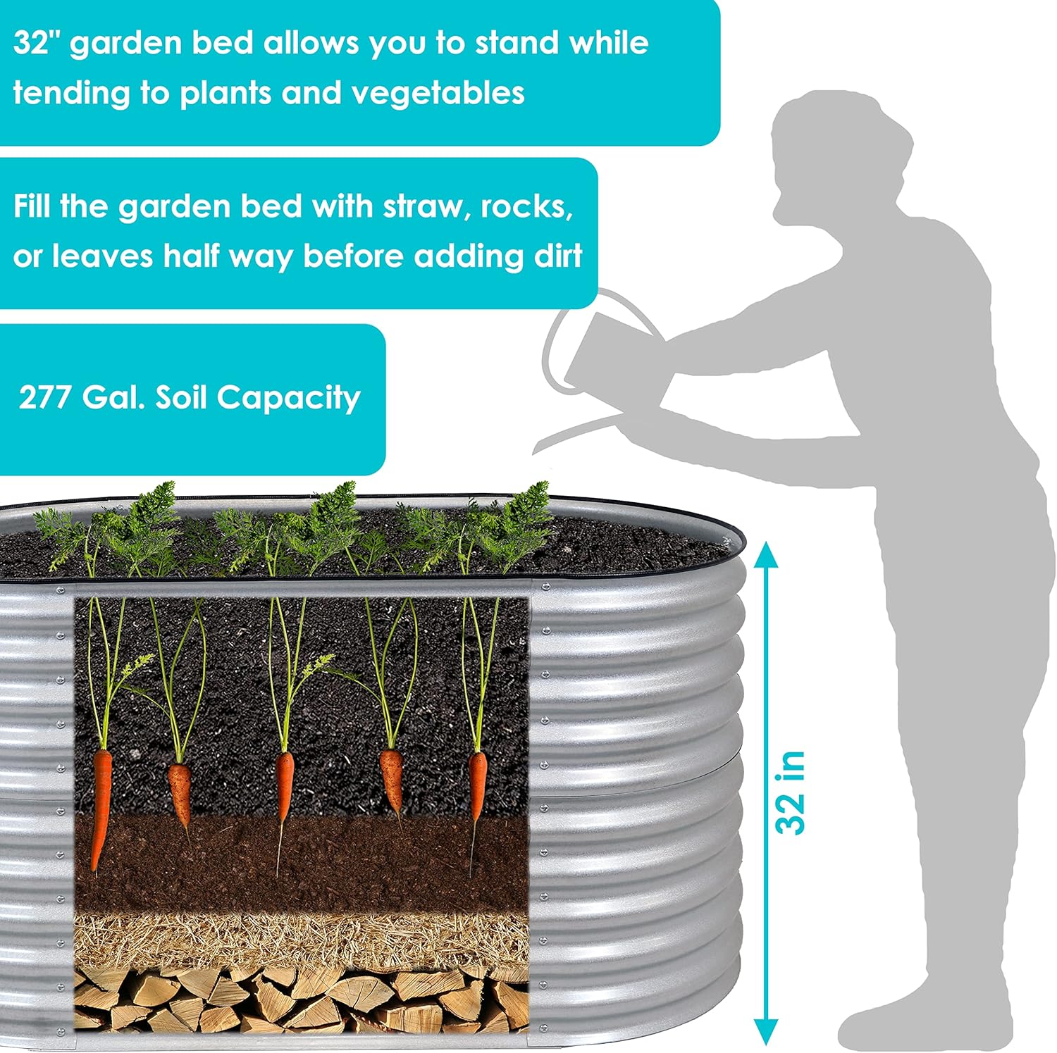 Sunnydaze 62.5-Inch Oval Raised Garden Bed Outdoor - Modular Raised Garden Bed with Rubber Edge Trim - Silver