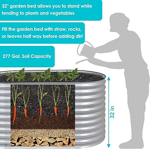 Miniatura 139 de Sunnydaze Cama de jardín de metal elevada de 11.75 pulgadas de alto, cama de jardín elevada galvanizada para exteriores para verduras y flores