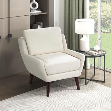 Lexicon Modern Wingback Accent Chair, Chenille Fabric Upholstered Lounge Reading Arm Chair, Solid Wood Legs for Living Room, Bedroom, Supportive Padded Pocket Coil Seat, Easy Assembly, Beige