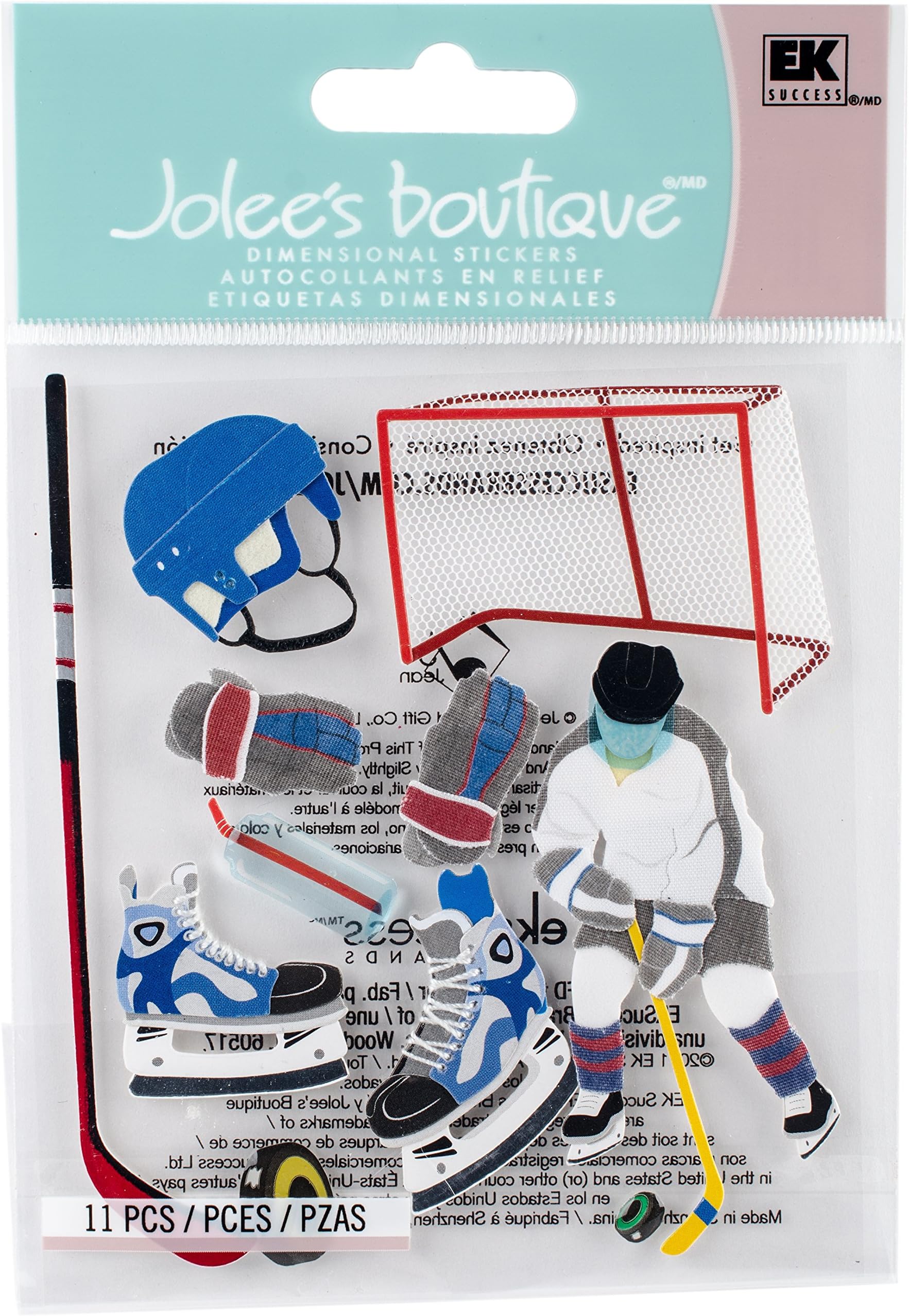 JOLEES 364654 Boutique Dimensional Sticker, Hockey