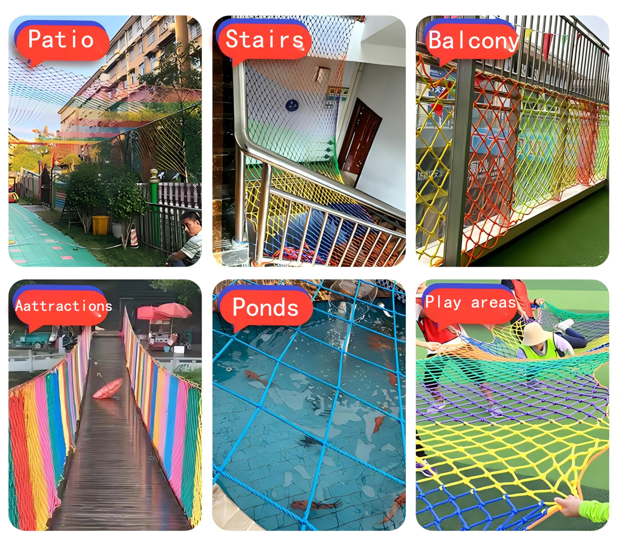 Sicherheitsnetz für Kinder, Balkon Katzennetz, Neues Upgrade 3cm mesh, Treppen Schutznetz, Absperrnetz Outdoor, Schutznetz hochbett, Netz rausfallschutz, Universal schutznetz, Bunt (2 x 3m)