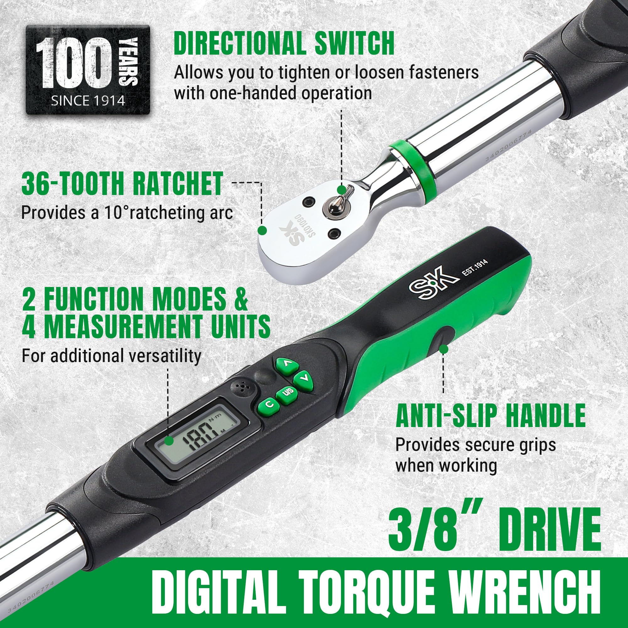 Snapklik.com : 3/8" Drive Digital Torque Wrench, 6.8 To 135 N-M, LED ...