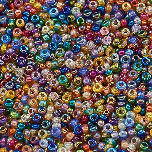 Craftdady 120 cuentas de semillas de vidrio transparente alrededor de 3300 piezas de 0.079 in de brillo pequeño redondo pony cuentas espaciadoras