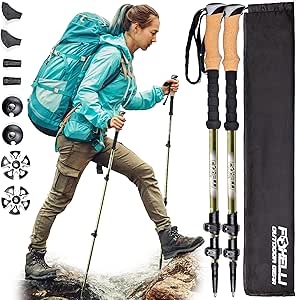 Foxelli Carbon Fiber Trekking Poles – Lightweight Collapsible Hiking Poles with Cork Grips, Quick Flip Locks & All-Terrain Accessories