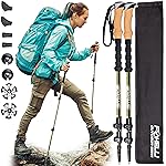 Foxelli Carbon Fiber Trekking Poles - Lightweight Collapsible Hiking Poles with Cork Grips, Lever Locks & All Terrain Accessories