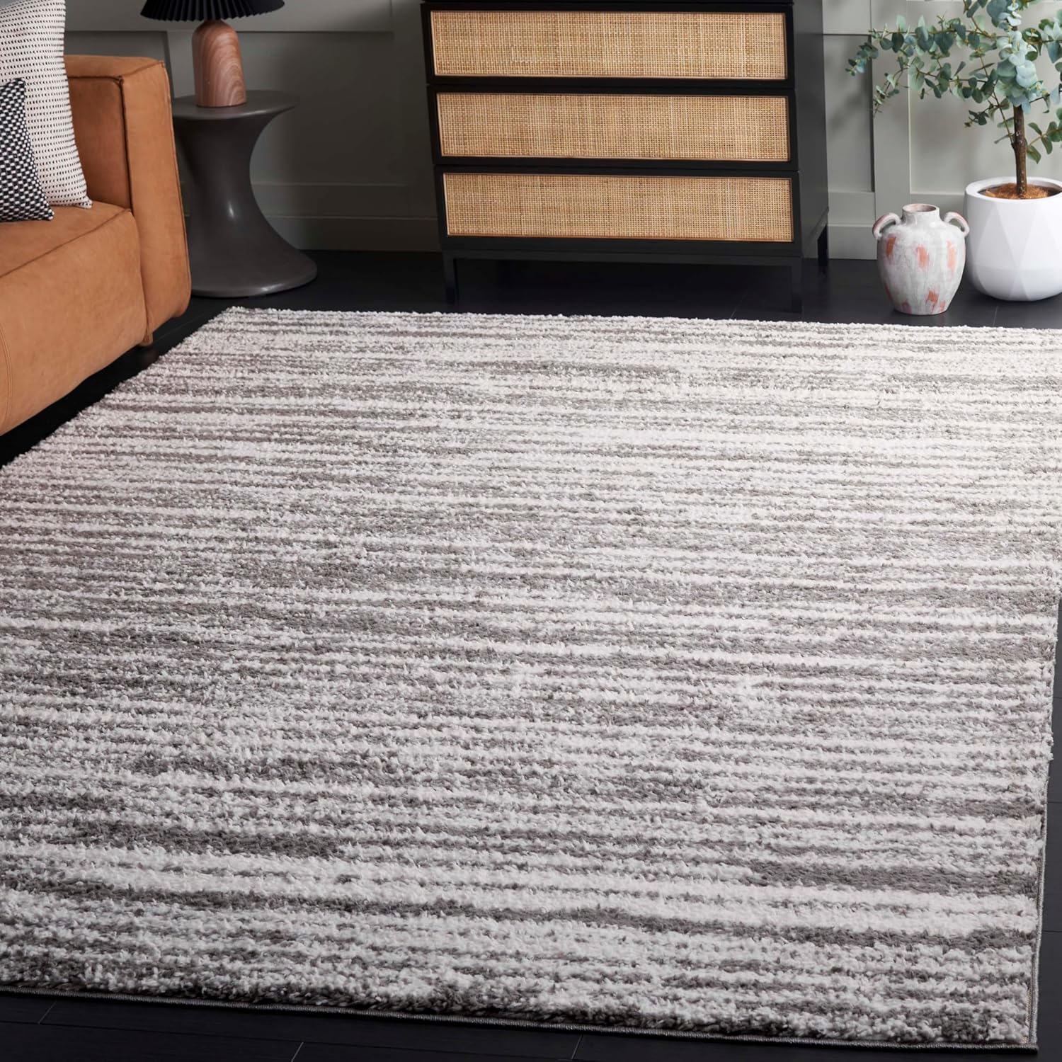 SAFAVIEH Rumi Shag Collection Area Rug - 8' Square, Pink & Ivory, Non-Shedding & Easy to Clean, Ultra Plush Thick Pile, Ideal for Living Room, Bedroom, Dining Space (RMS110U)