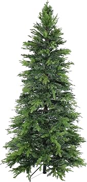Sunnydaze 7ft Stately and Slim Artificial Christmas Tree - Unlit Green Christmas Tree with Hinged Branches - with Foldable Metal Stand