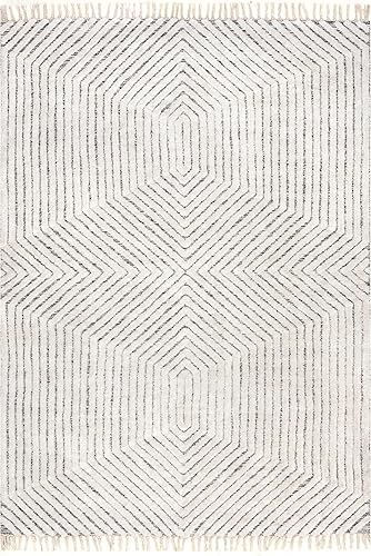 Miniatura 2 de nuLOOM Sherrell - Alfombra moderna con borlas altasbajas, 5 x 8, color marfil