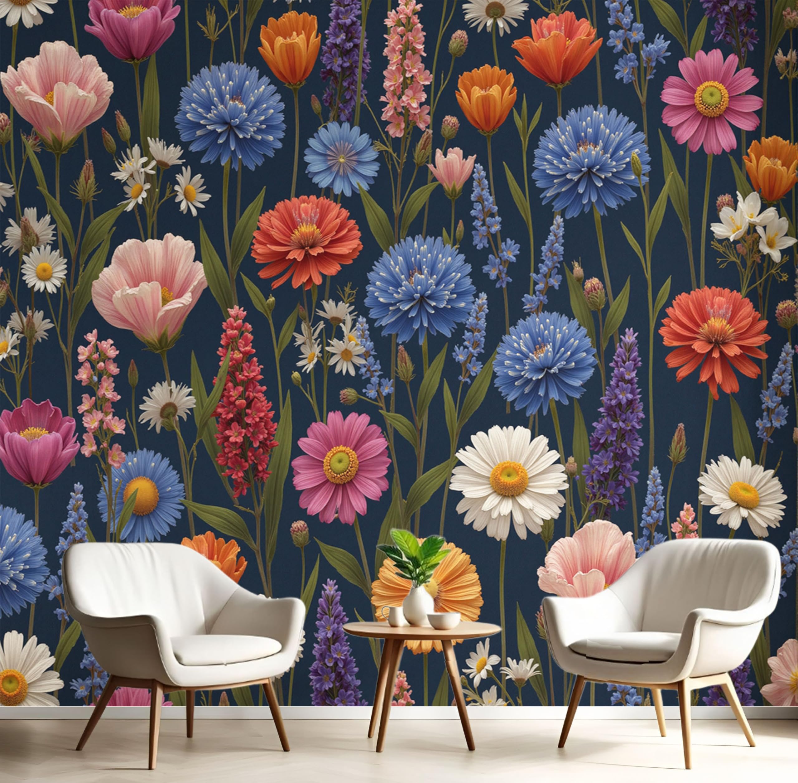 Papier peint fleurs sauvages peintes à la main effet fresque