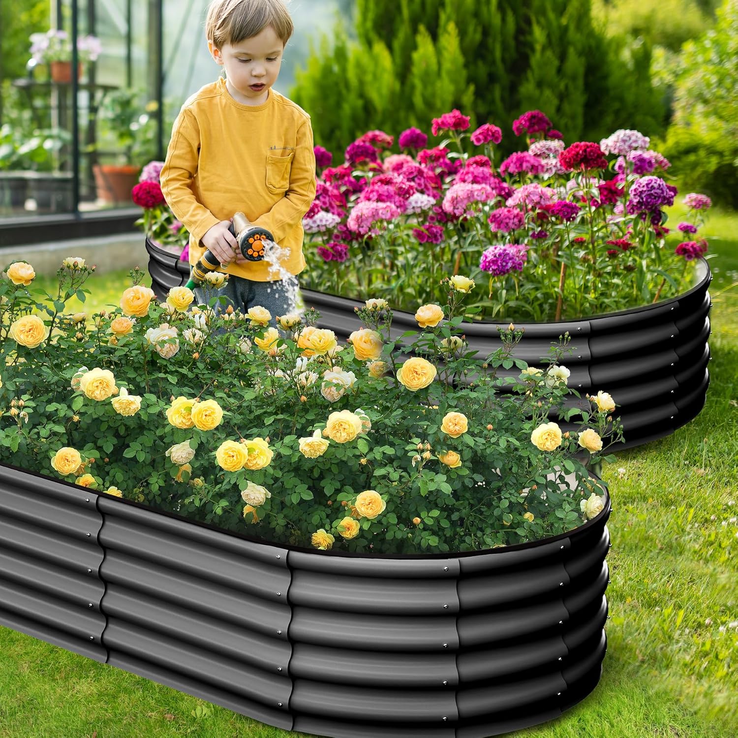 GarveeLife 2 Pcs 6x3x1 ft Oval Raised Garden Bed, Galvanized Raised Beds,Open-Ended Base Metal Raised Planter Beds,Garden Bed Outdoor,Planter Raised Boxes for Vegetables, Flowers,Tool-Free Asse,Gray