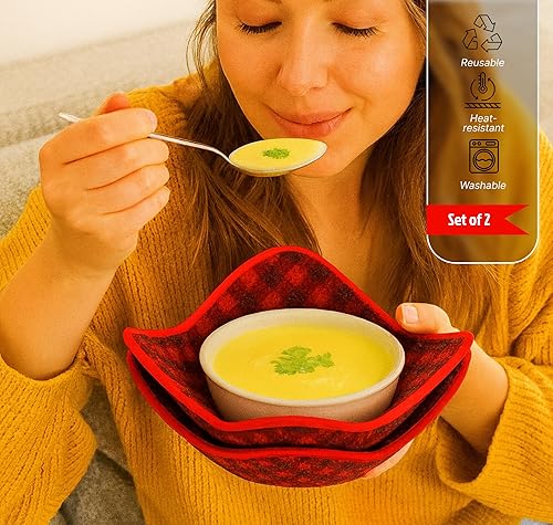 Miniatura 5 de Juego de 2 almohadillas calientes de tela para microondas color negro y rojo apto para microondas soporte multiusos resistente al calor soporte para