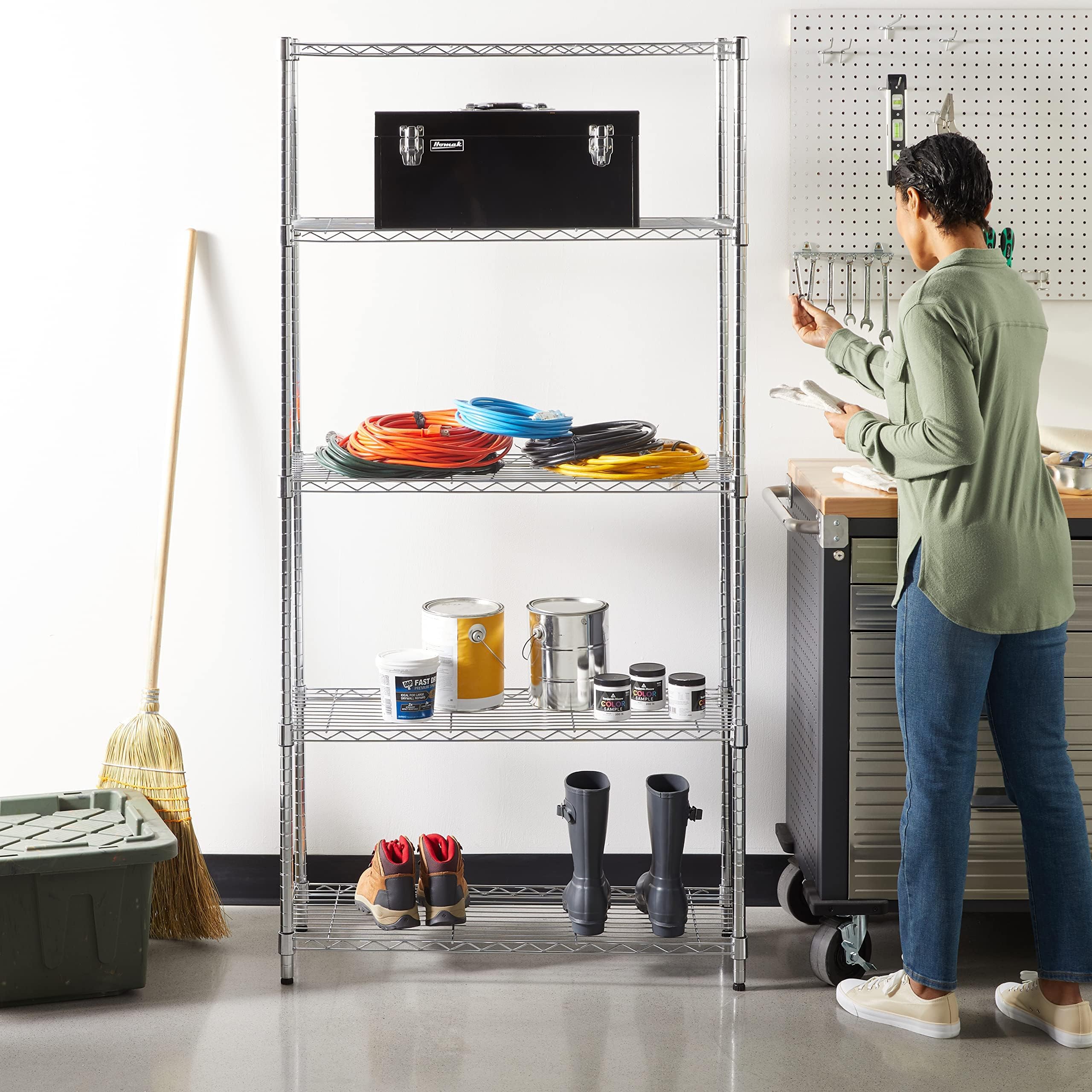 Amazon｜5段スチール製棚ユニット、金属製ラック、キッチン収納ラック