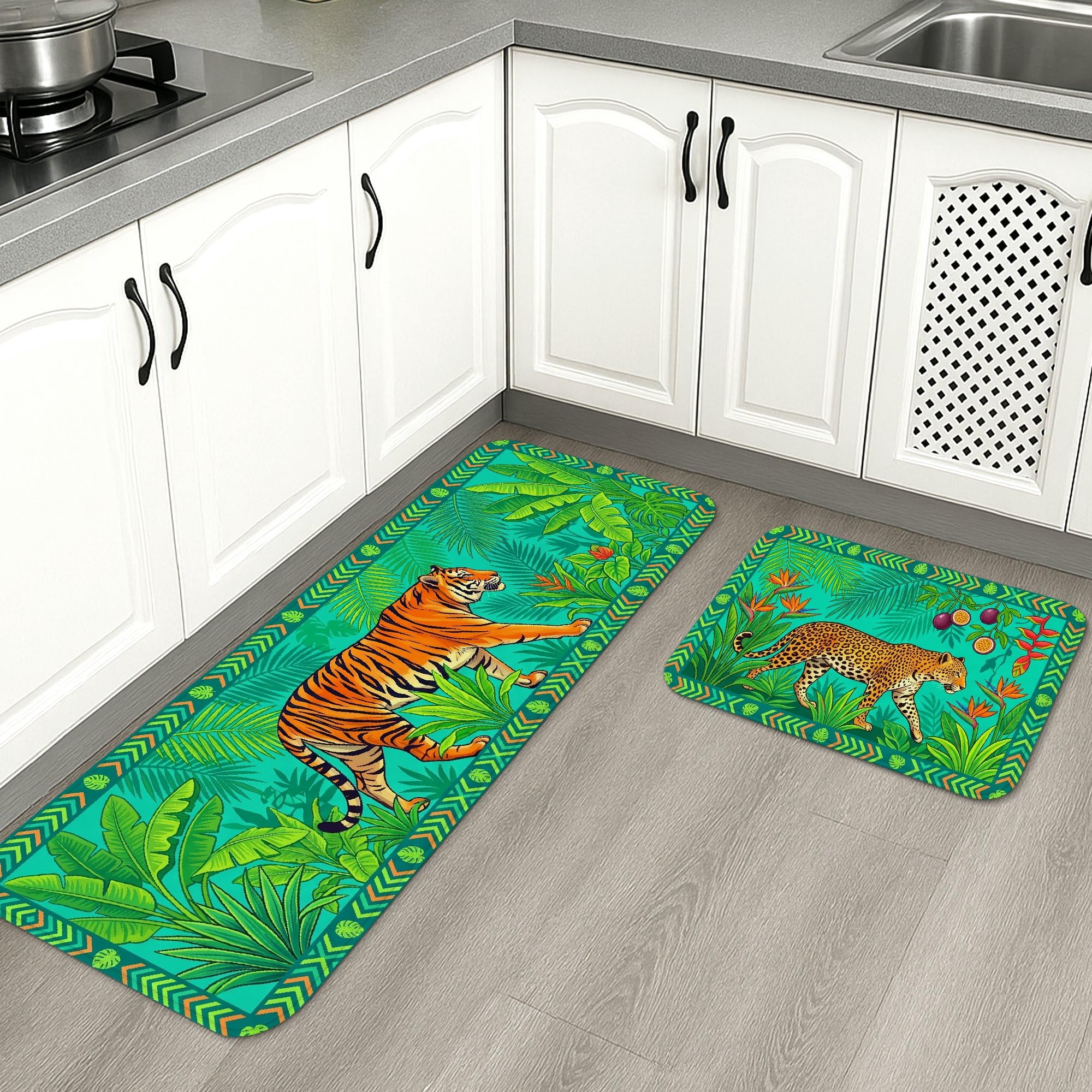 Tapis de cuisine jungle tropicale lavable en lot de 2 pour sol