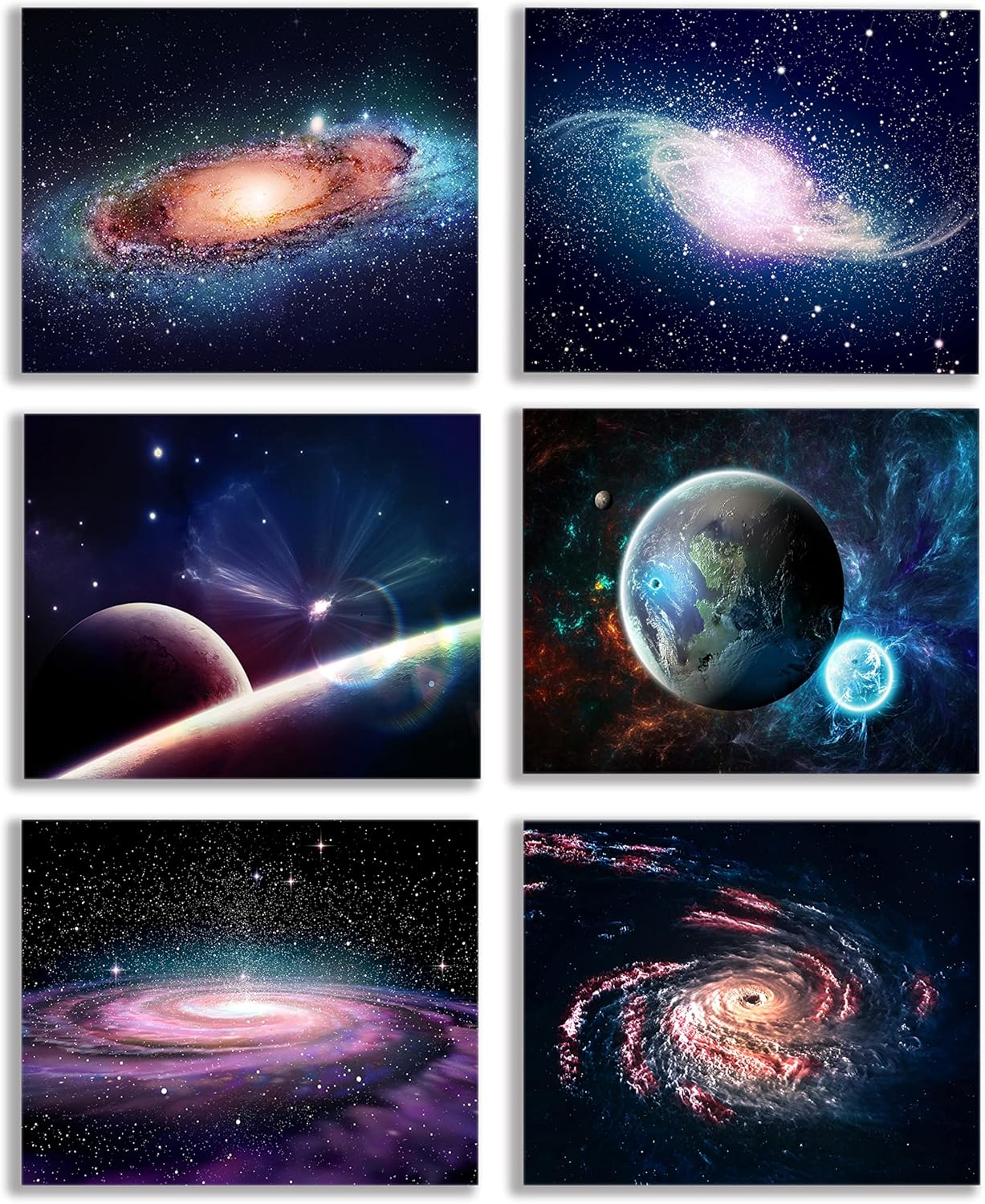 Universe Starry Sky Wall Art Outer Space Planet Wall Art Canvas Decoration Painting，for Bedroom, Lvingroom, Bathroom Decor ，Posters for Kids, Boys or Girls Room ，29x38cmx4pcs，Framed