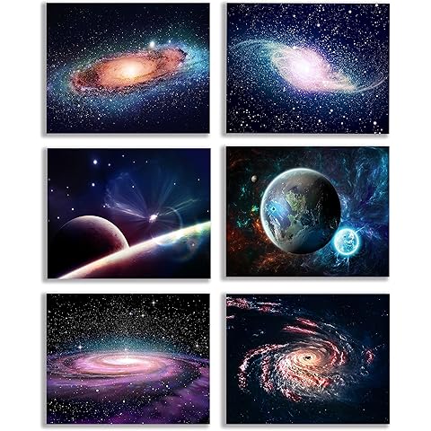 Universe Starry Sky Wall Art Outer Space Fantastic Nebula Galaxy Painting Pictures ,for Bedroom, Living Room, Bathroom Decor ,Posters for Kids, Boys or Girls Room ,Set of 6 ( 8