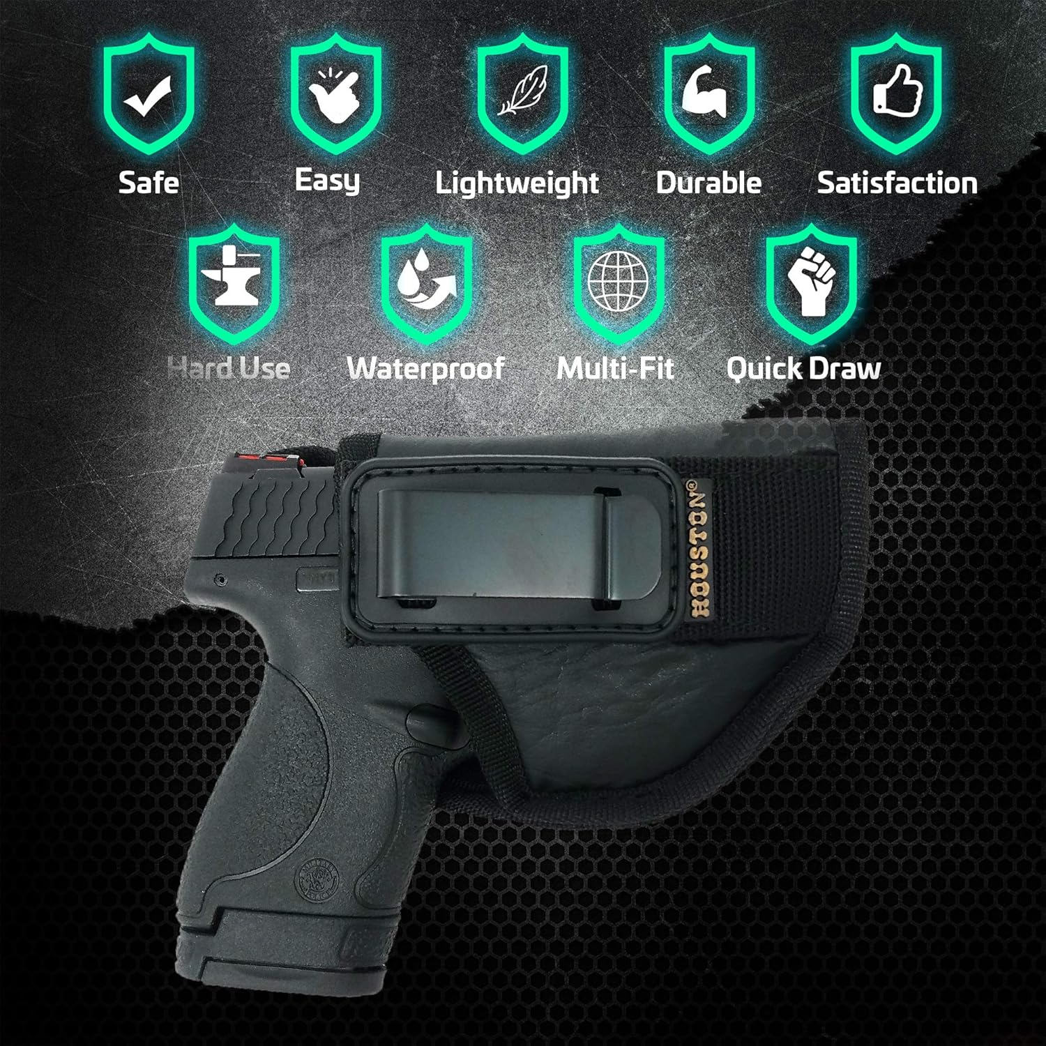 IWB Tuckable Gun Holster for Men Concealed Carry Glock 26/27 / 33, Shield, Taurus 709, Taurus Pro C, Walther P22, Beretta Nano - Gun Holster for Women/Men - Concealed Holsters by Houston