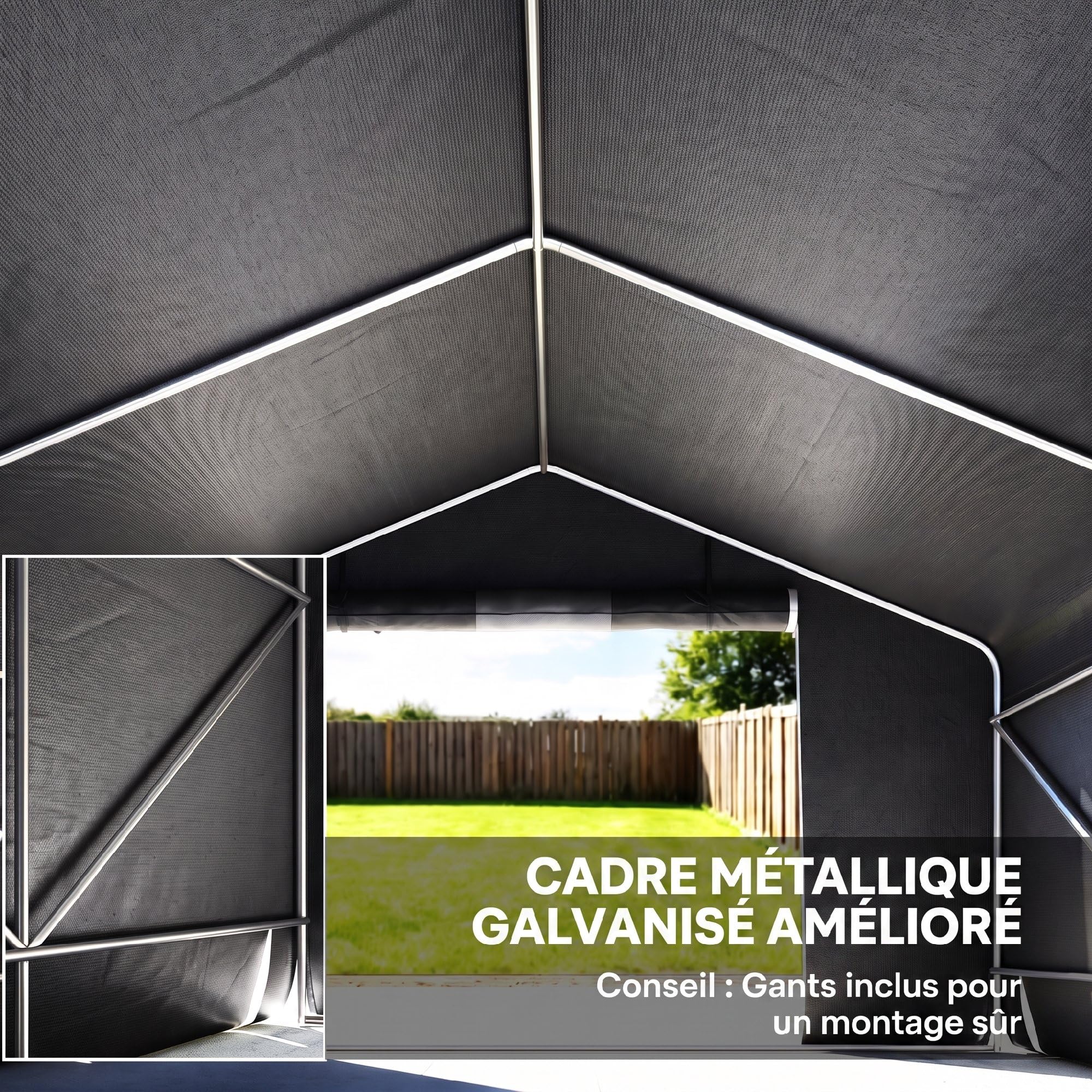 Outsunny Abri de Jardin Étanche Abri Moto 300x300x210cm Gris Foncé
