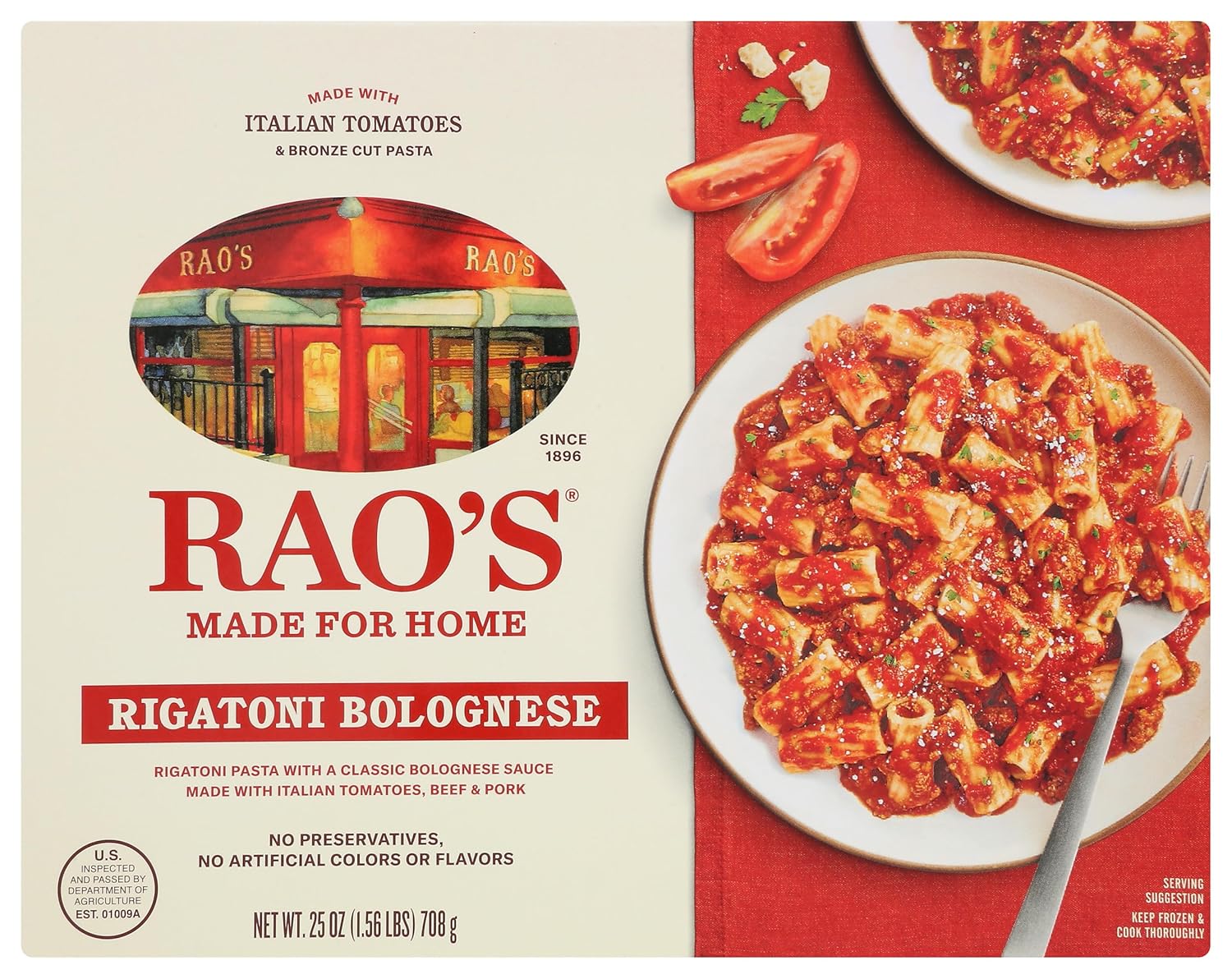 Rao's Made for Home Rigatoni Bolognese Frozen Meal | 25 oz | Italian Frozen Pasta | Frozen Pasta | All Natural, Premium Quality | With Italian Tomatoes & Olive Oil