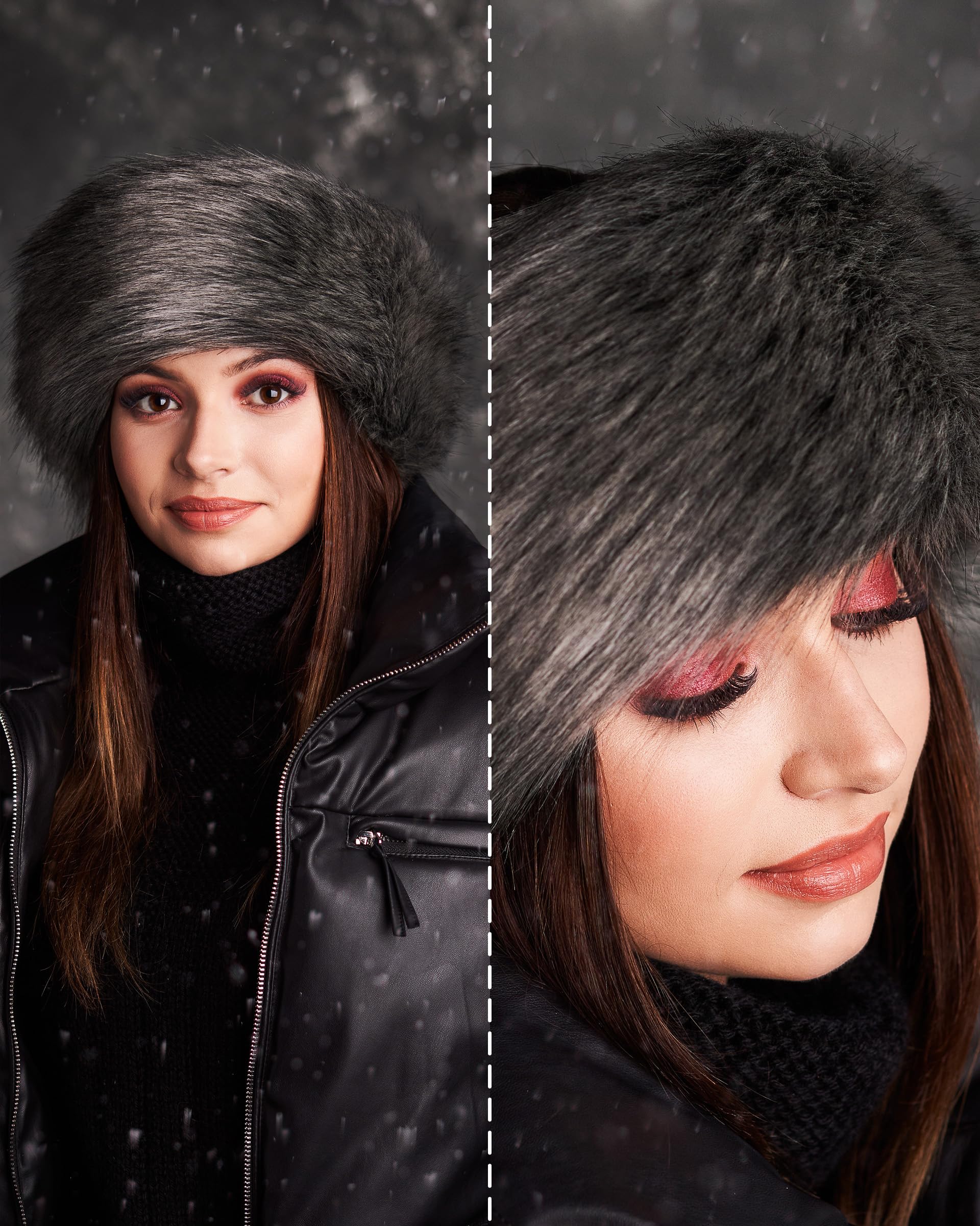 Futrzane Classic Headband - Faux Fur Headbands for Women - Furry Band for Winter - Size L (Dark Grey Classic) - Image 3