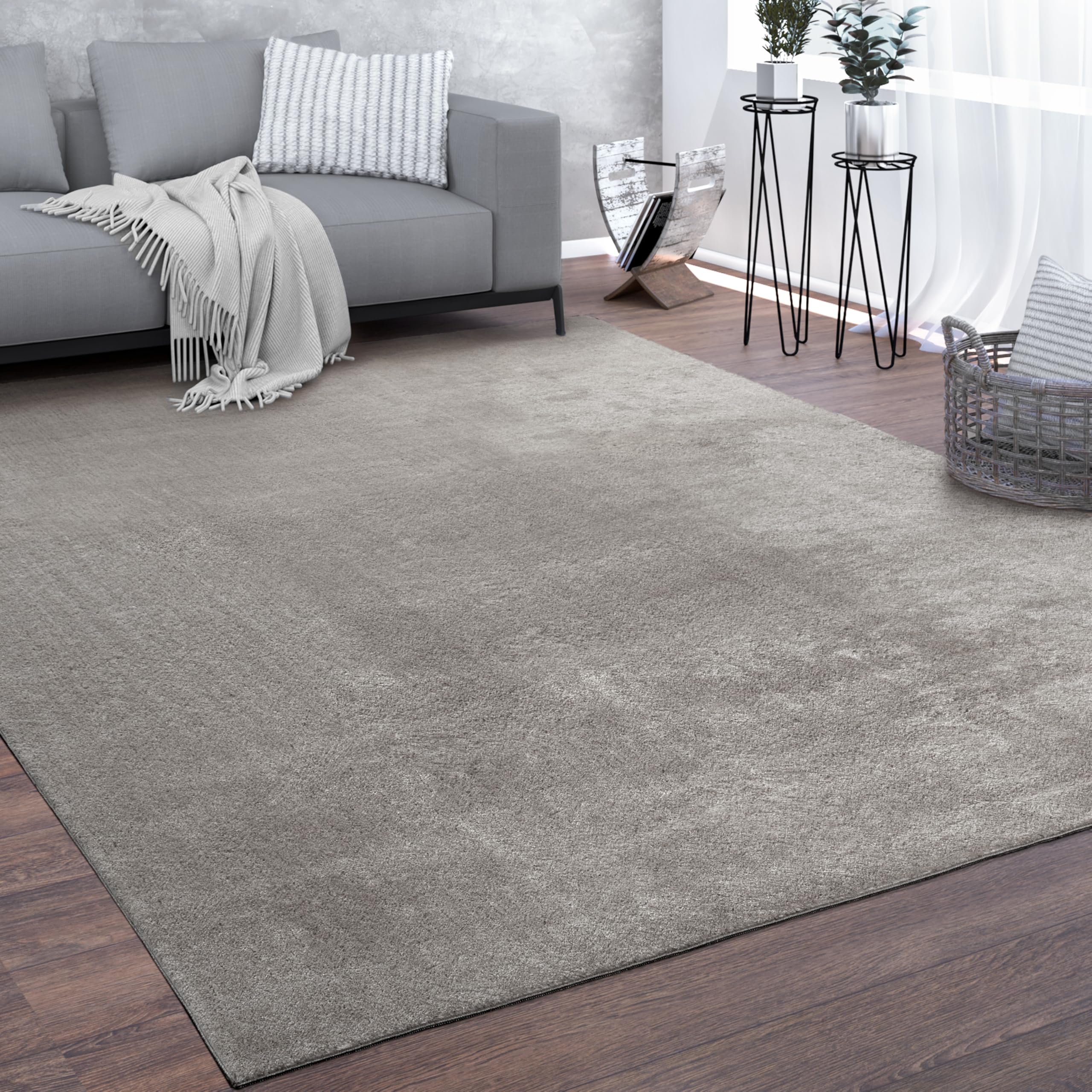 Paco Home Alfombra, Suave Alfombra De Pelo Corto para Salón, Supersuave, Lavable, Gris, tamaño:60x100 cm OEKO-TEX STANDARD 100