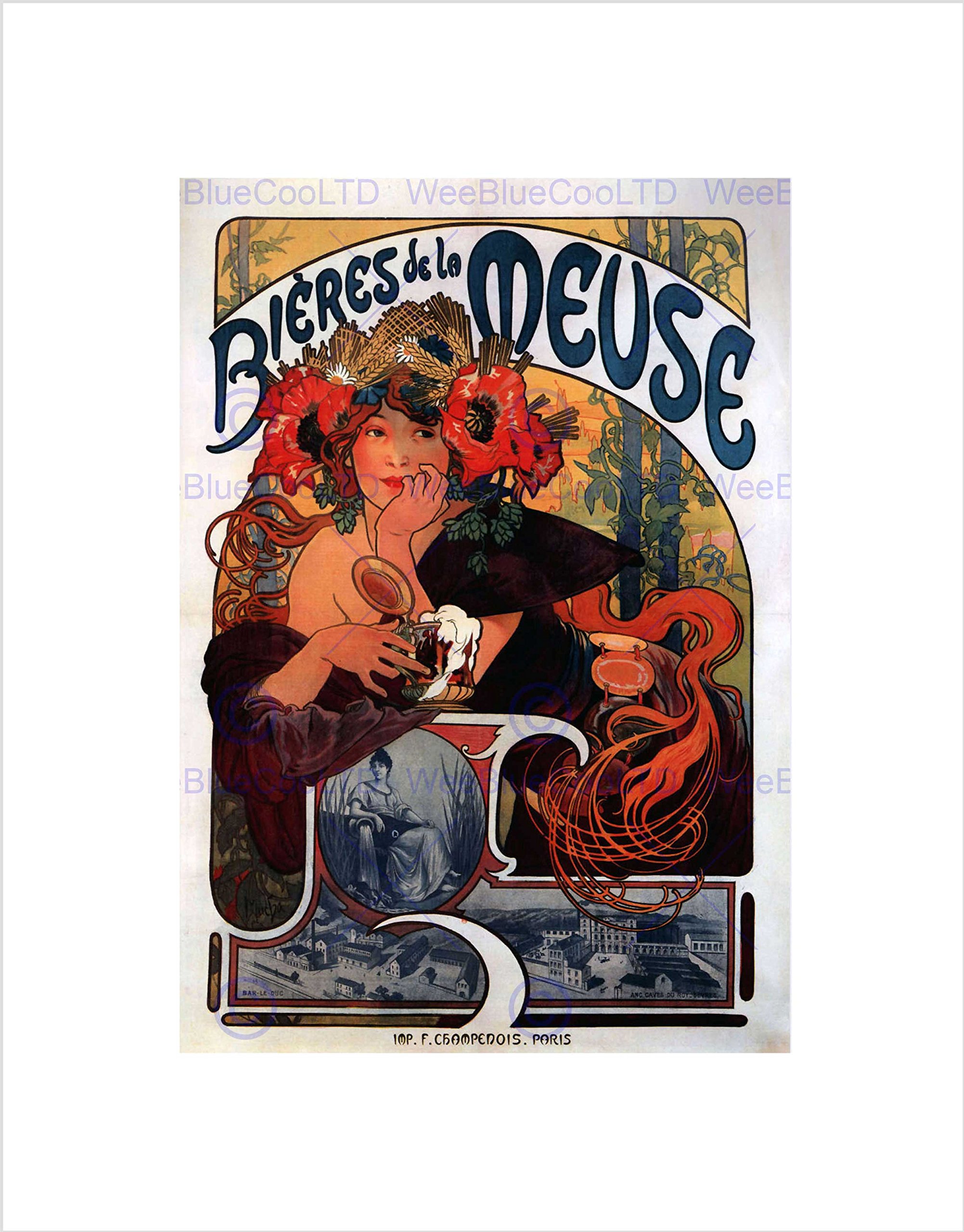 Wee Blue Coo Alphonse Mucha Beer Of Meuse 1897 Old Master Wall Art Print