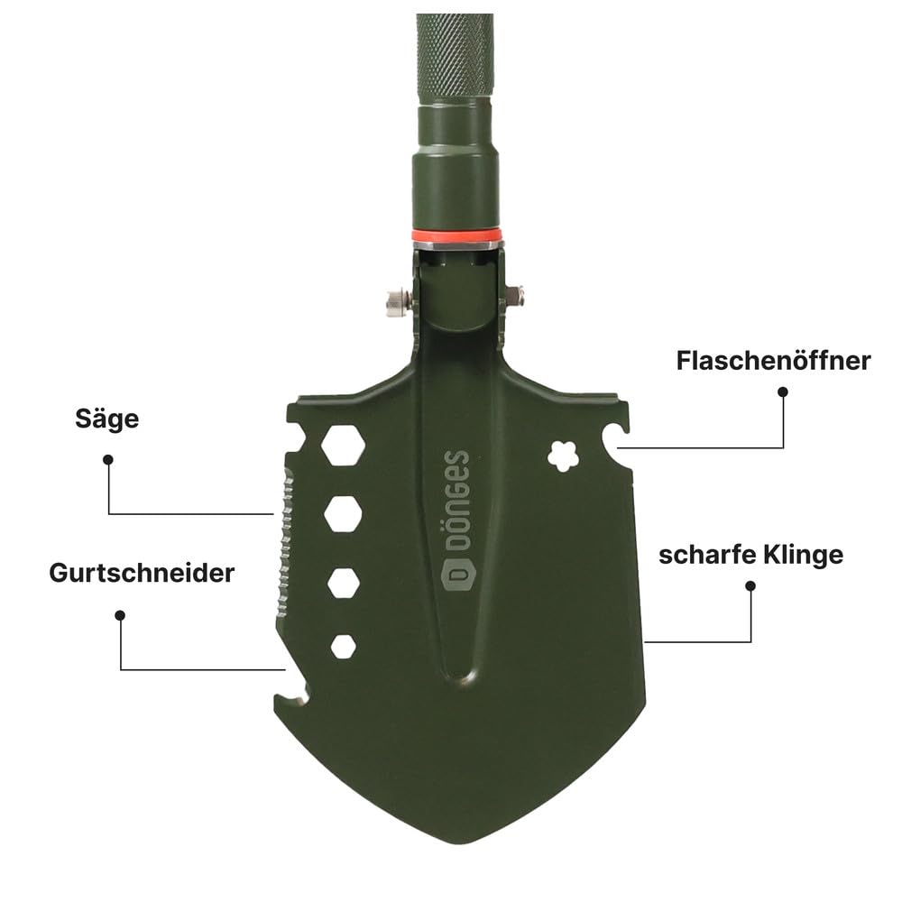 Dönges Multifunktionaler Klappspaten inkl. 3 Längen | Kombi Schaufel aus rostfreien Edelstahl | olivgrüne Klappschaufel für Survival, Wandern, Camping | Survival Ausrüstung mit camouflage Tragetasche