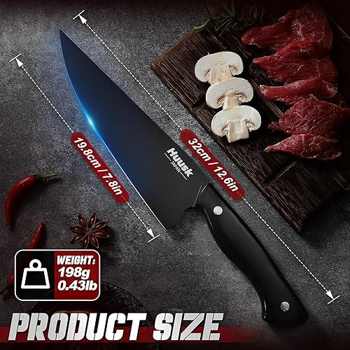 Miniatura 7 de Huusk Cuchillo de chef japonés para cocina, cuchillo de cocina de acero inoxidable de 8 pulgadas con revestimiento de titanio negro, cuchillos de