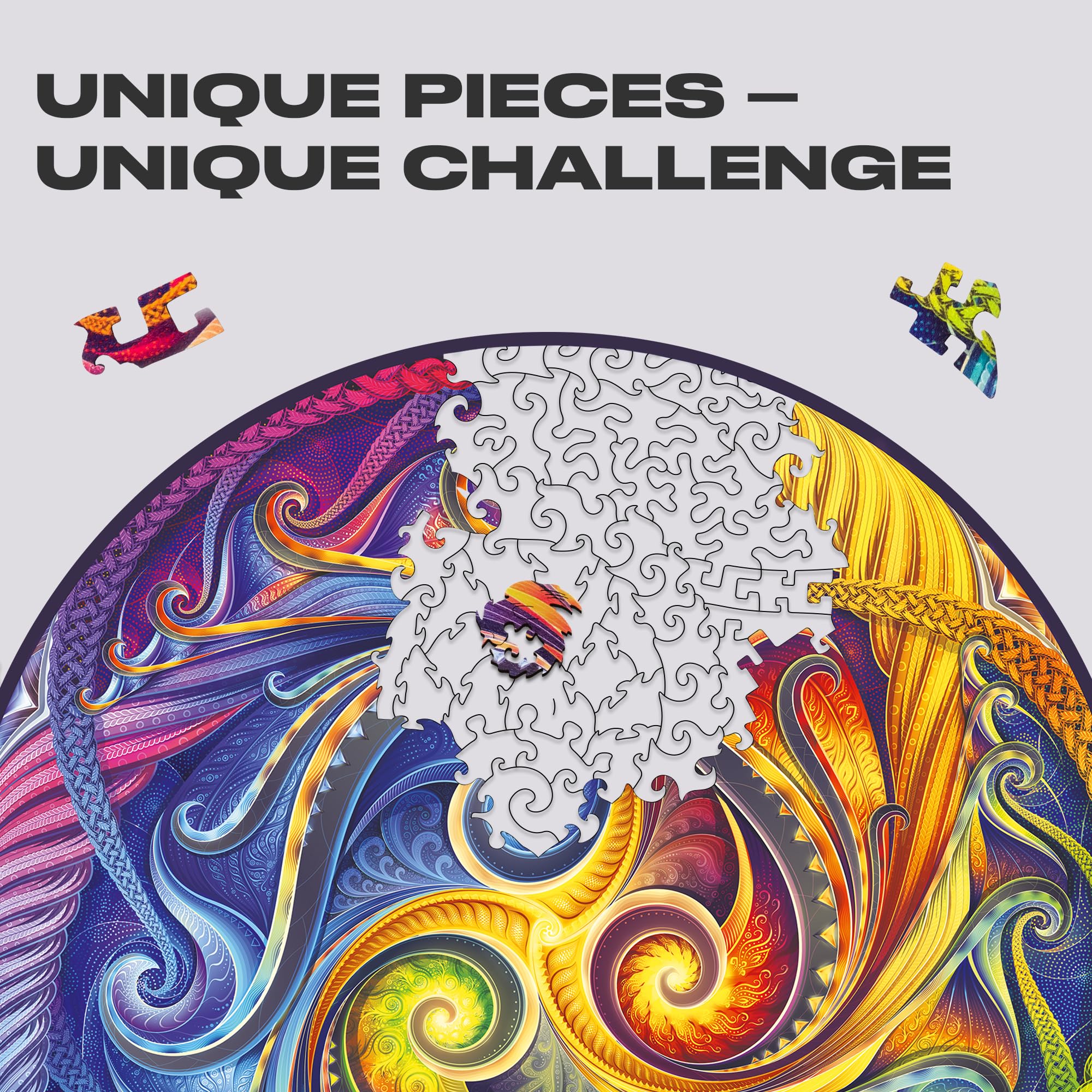 UNIDRAGON Mandala Spiral Incarnation Wooden Jigsaw Puzzle for Adults - 350 Unique Shaped Pieces - King Size 33 x 33 cm