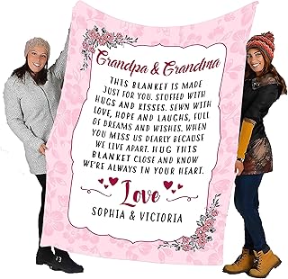 Stylish Gears Personalized Grandma, Nana, Papa, Mommy Blanket Customized with Your Nick and Grand Kids/Kids Names Gift for Grandparents, Mothers Day, Christmas, Fleece Blanket (60