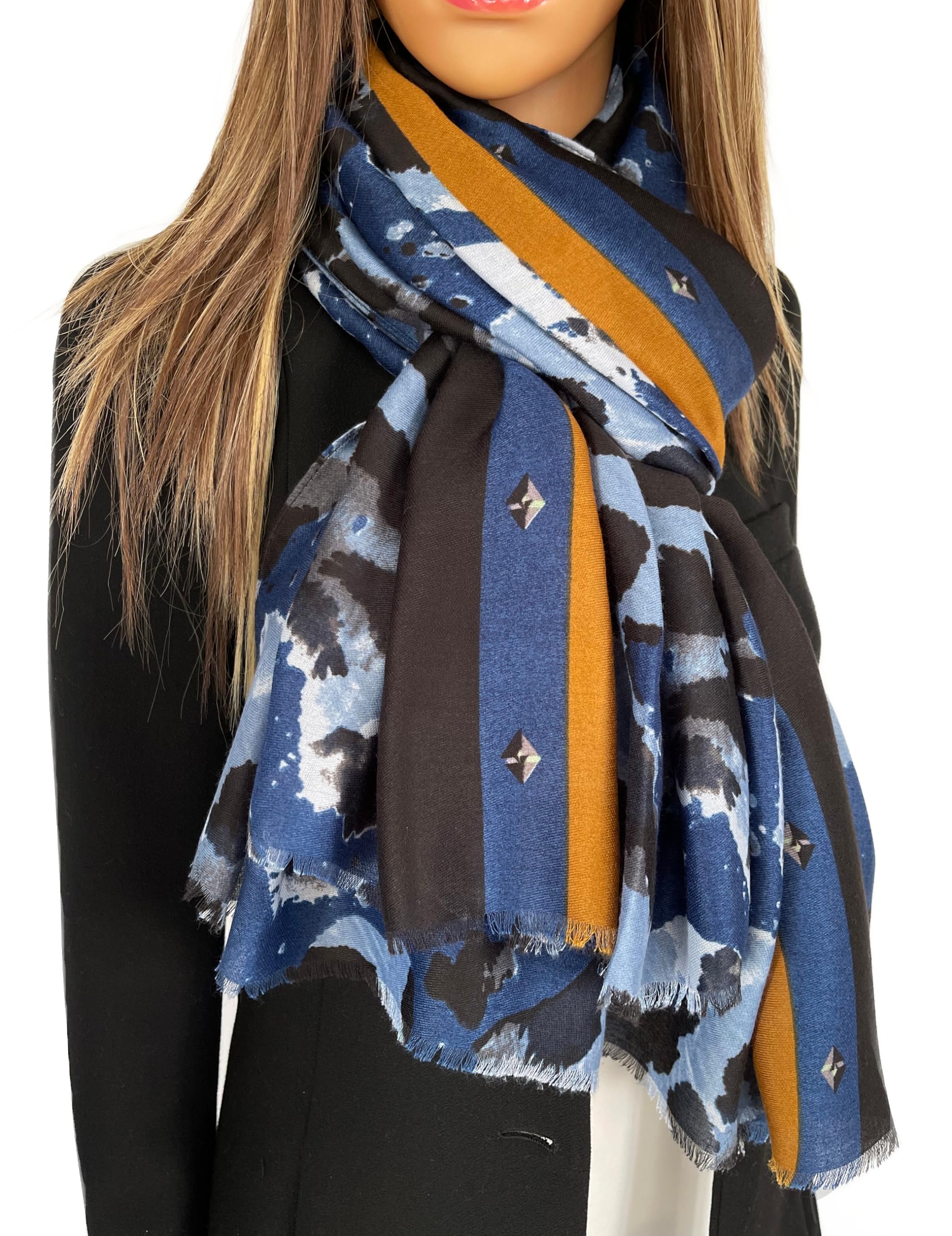 The Accessory Co. Large Snakeskin Scarf for Women – Leopard Print Block Design – Lightweight Animal Print Shawl Wrap – Stylish Neck Scarf for Women