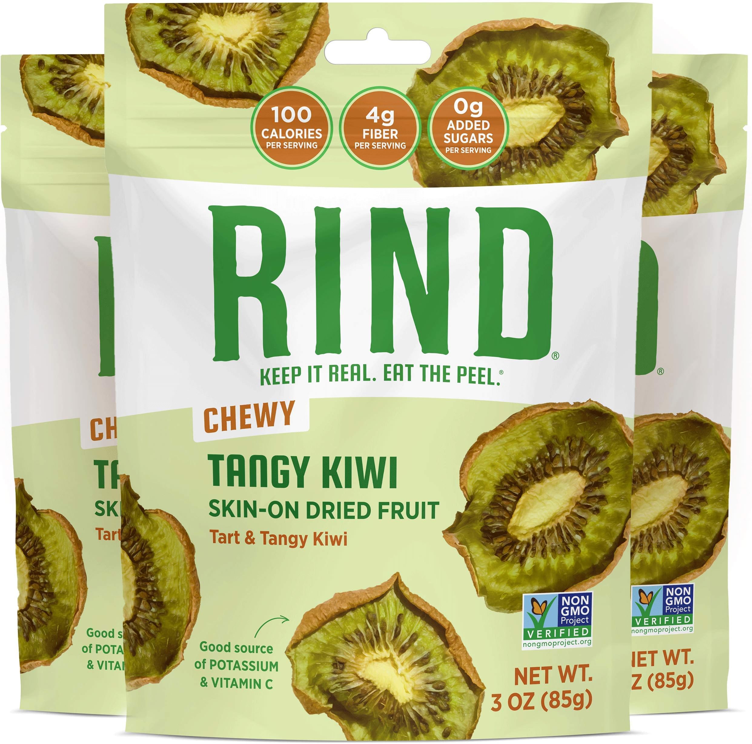RIND Snacks | Tangy Kiwi Chips | 100% California Kiwi | Naturally Sweet | No Added Sugar | Skin-On Dried Fruit Chips | Vitamin C | Fiber-Rich | Vegan | Kosher | Paleo | Fruit Snacks | 3 oz | 3 Pack