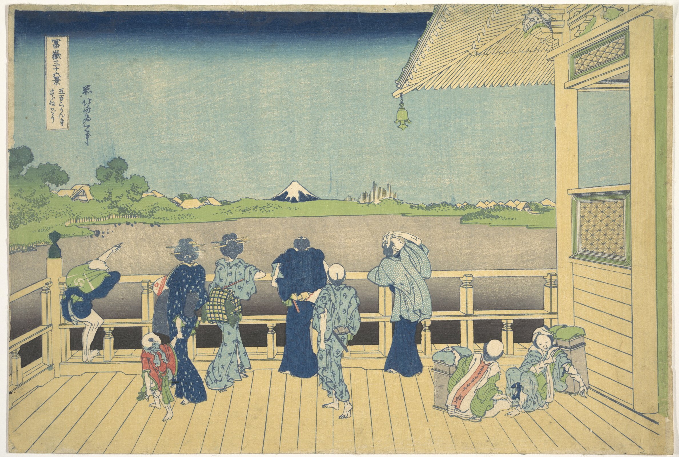 Lámina de Hokusai Templo de los Cinco Cien Arhats, póster japonés mate