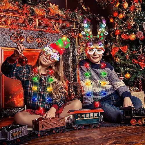 Miniatura 7 de 9 piezas de recuerdos de fiesta de Navidad, collar de Navidad iluminado, diadema, lentes, collar de bombilla de Navidad, asta, árbol de cornamenta,