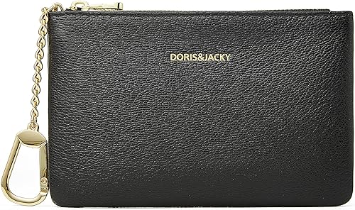 DORIS&JACKY Pequeño monedero de cuero mini llavero bolsa titular de la tarjeta para hombres mujeres, 1-negro, Monedero pequeño