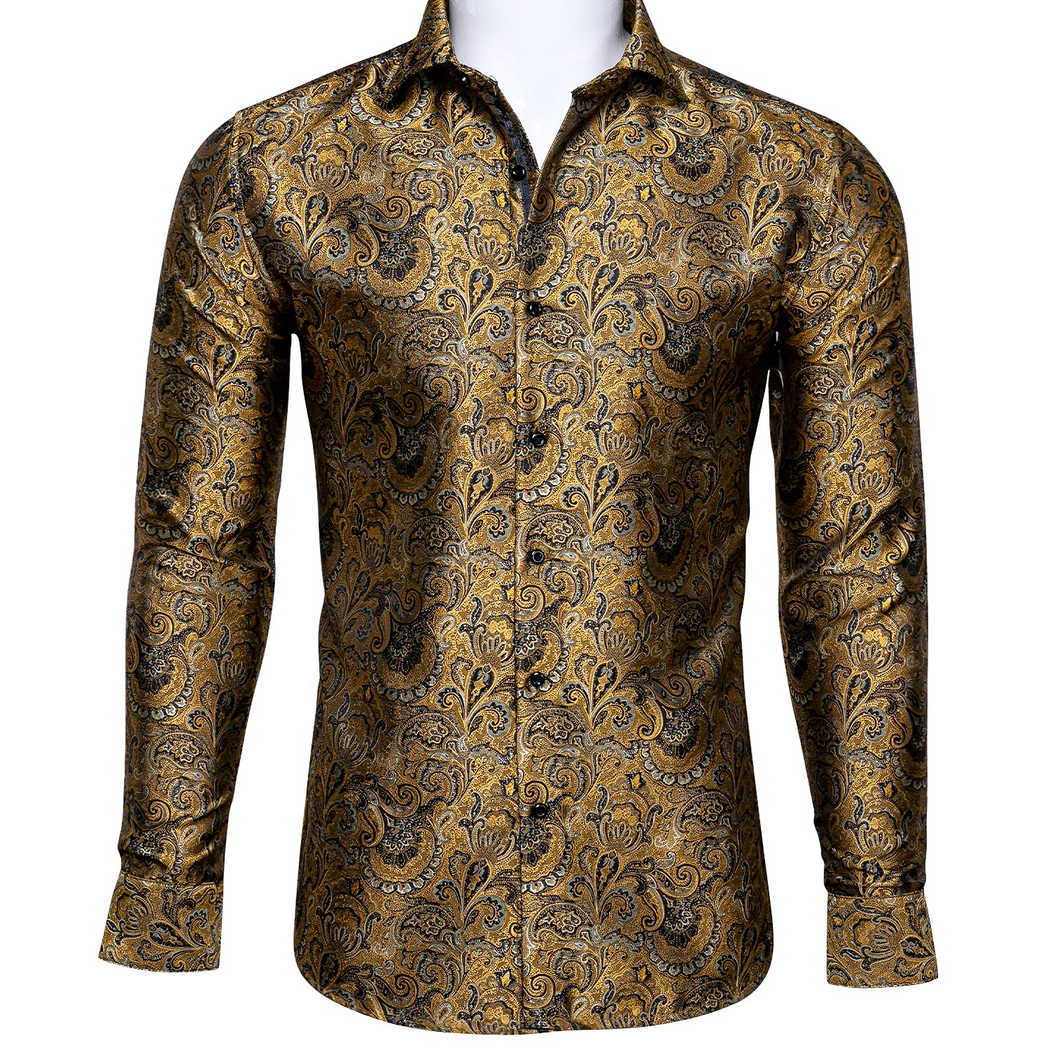 Barry.Wang Camicia da uomo in seta di lusso cachemire floreale a maniche lunghe grande e alta festa di nozze casual business camicie formali verde S-3XL
